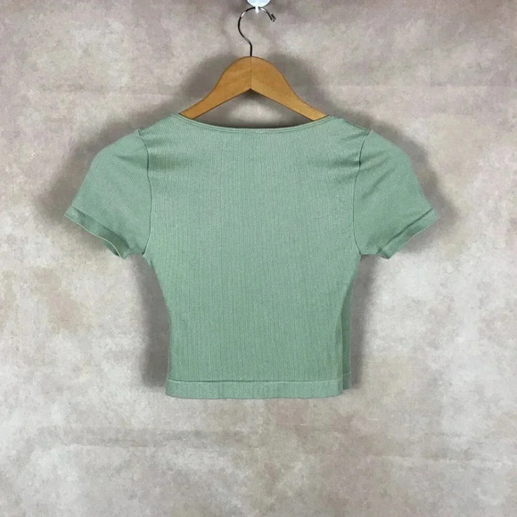 Olive Rib-Knit Surplice Crop Top SMALL/MEDIUM - Picture 8 of 8